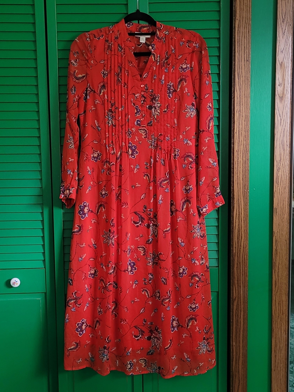 Appleseed's Red Floral Mid-calf Lengh Dress
